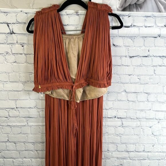 ✨ Authentic Elena Makri 100% Silk Two-Piece Outfit - Rust Color, One Size, NWOT - Picture 4 of 10